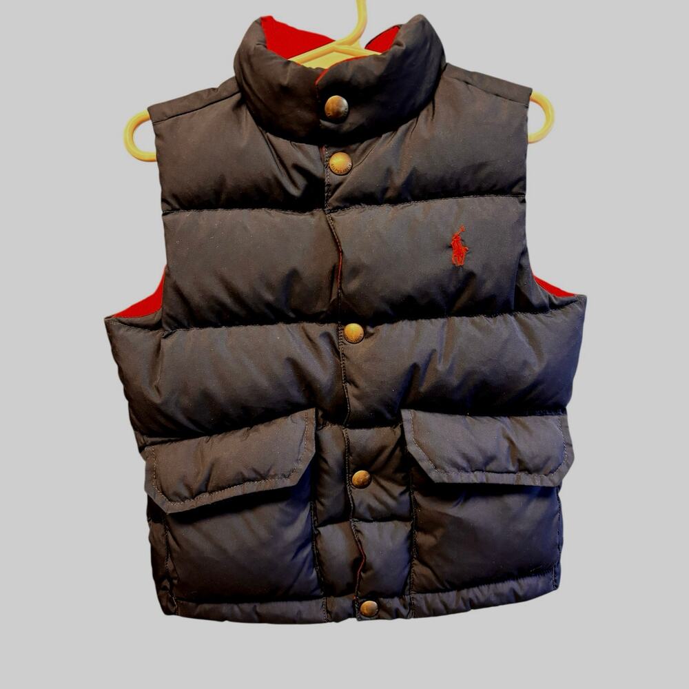 Polo Ralph Lauren Reversible Down Puffer Vest Black Red Logo Boys Sz 
3T